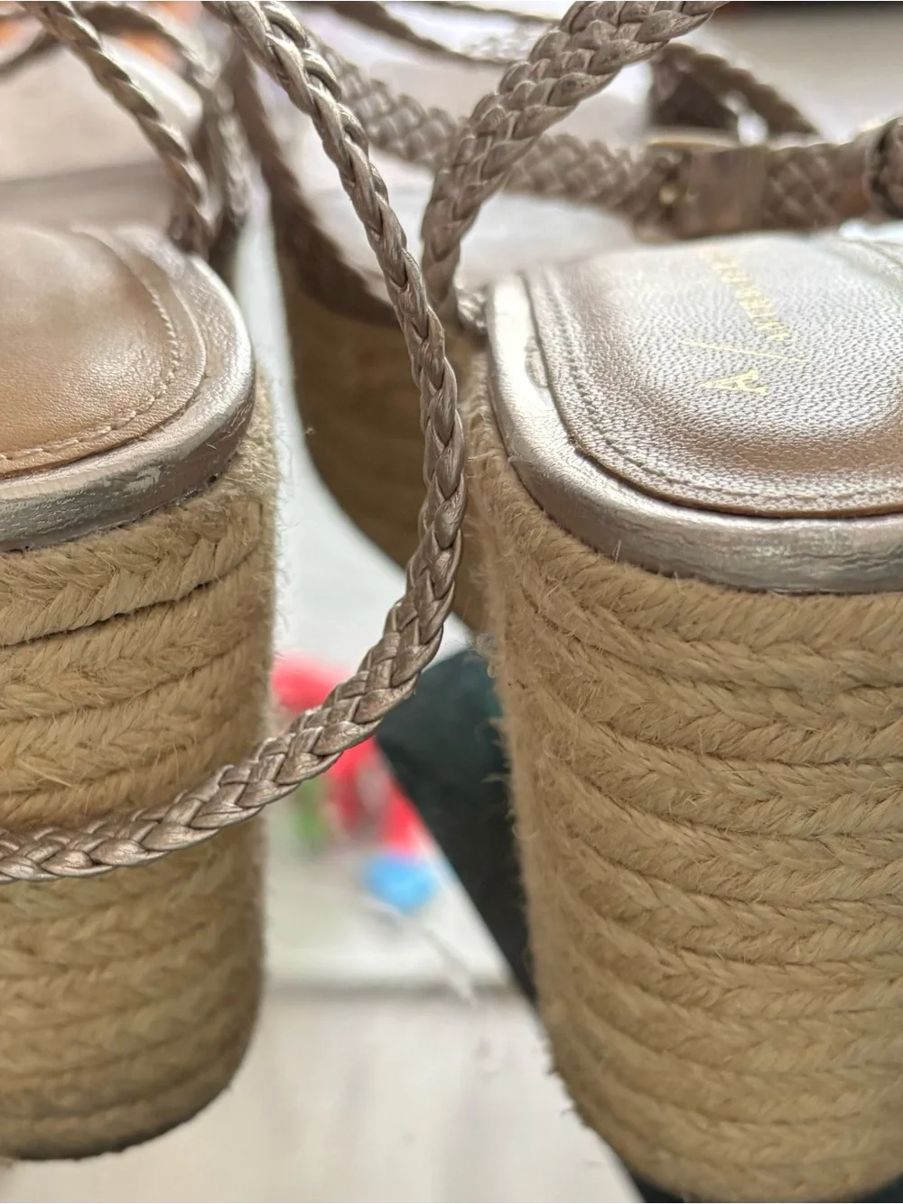Anthropologie Metallic Taupe Braided Platform Espadrilles